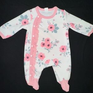 Pink and White Floral Footie One Piece
